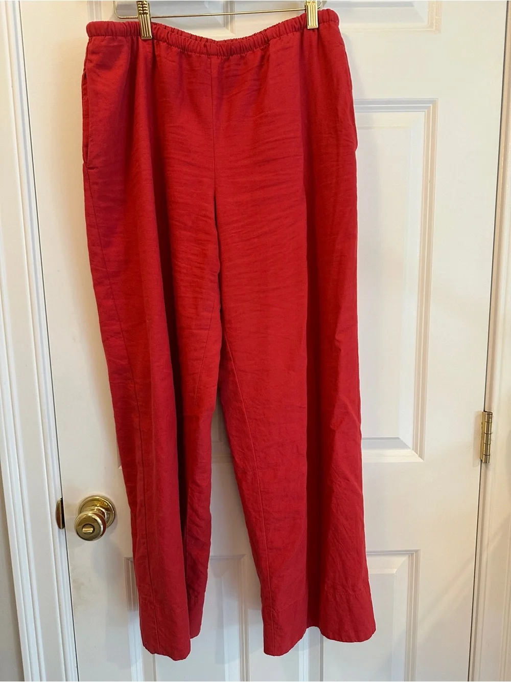 Wide-Leg Red Linen Blend Pants